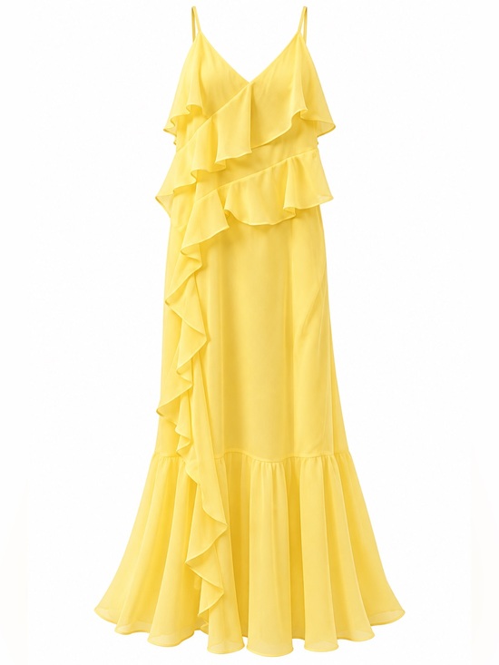 Dresses & Skirts - Yellow Ruffle Maxi Dress with Spaghetti Straps